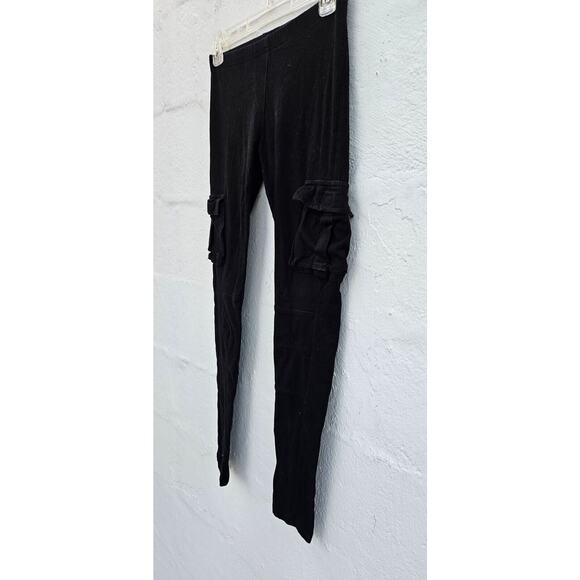 Ambiance Apparel Womens Leggings Small Black Cargo Pockets Pull On Cotton Stretc - Picture 2 of 9